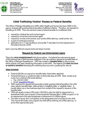 CHILD TRAFFICKING VICTIMS ROUTES TO FEDERAL BENEFITS - USCCB, LIRS